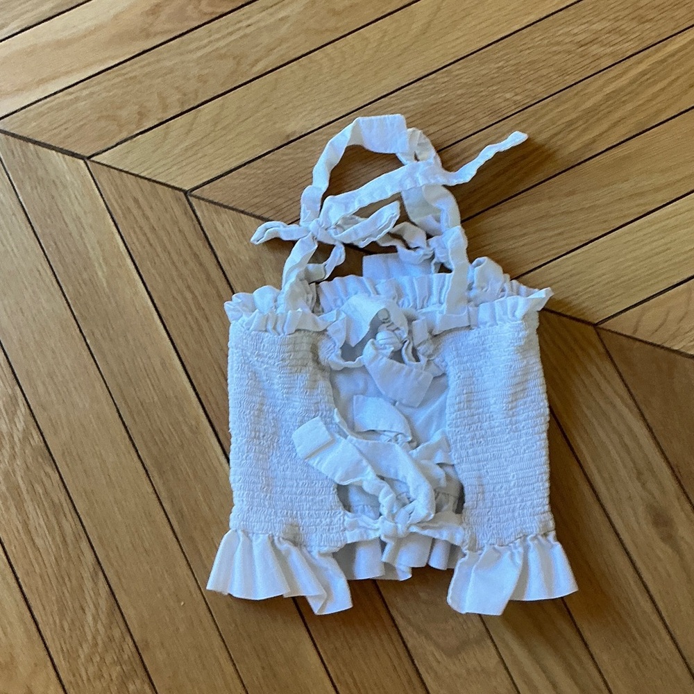 White Ruffled Crop Top - Picture 2 of 2